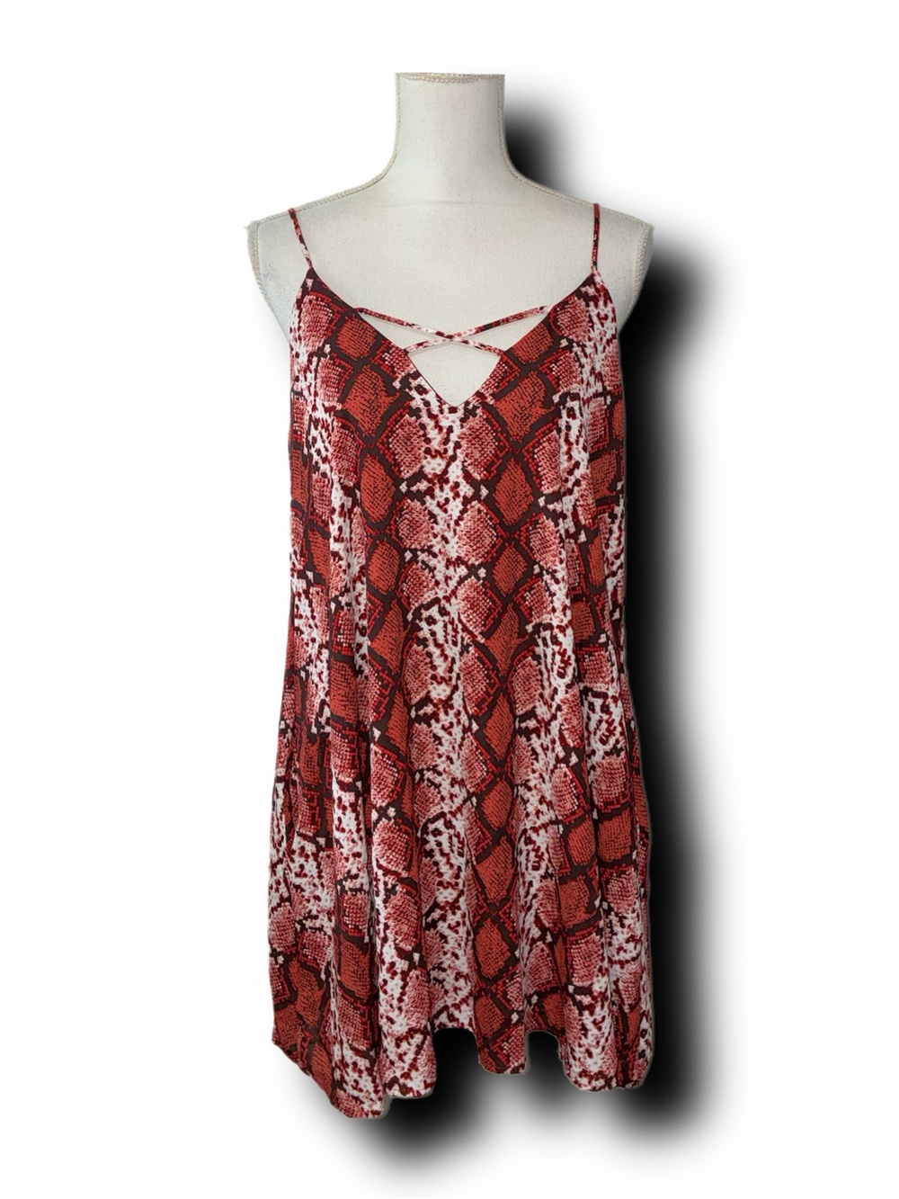 Peach Love California Red Snakeskin Mini Swing Dress Strappy Party Vibes